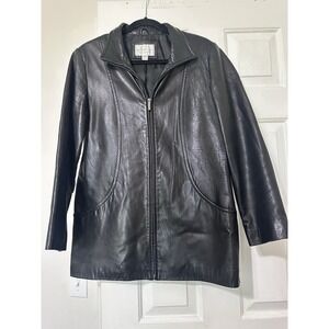 Women's Worthington Black Genuine Lambskin Leather‎ Button Up Jacket Medium